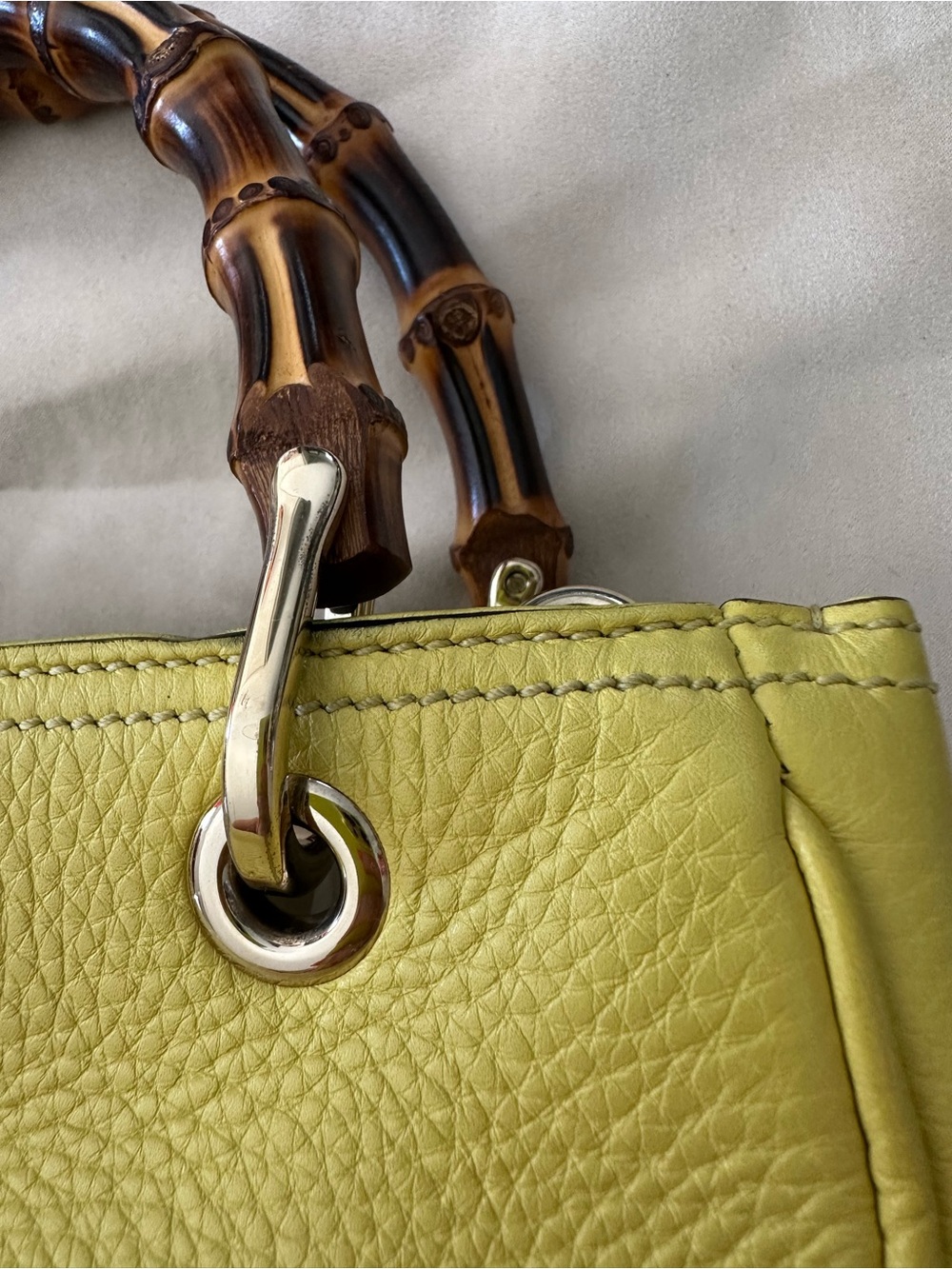 Gucci Yellow Leather Satchel Bamboo Handles Vintage w/ shoulder/cross strap - Picture 8 of 15